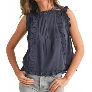 NEW WISHLIST darling eyelet ruffle top in navy